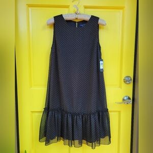 NWT Tommy Hilfiger Black Sheer Polka Dot Drop Waist Dress M